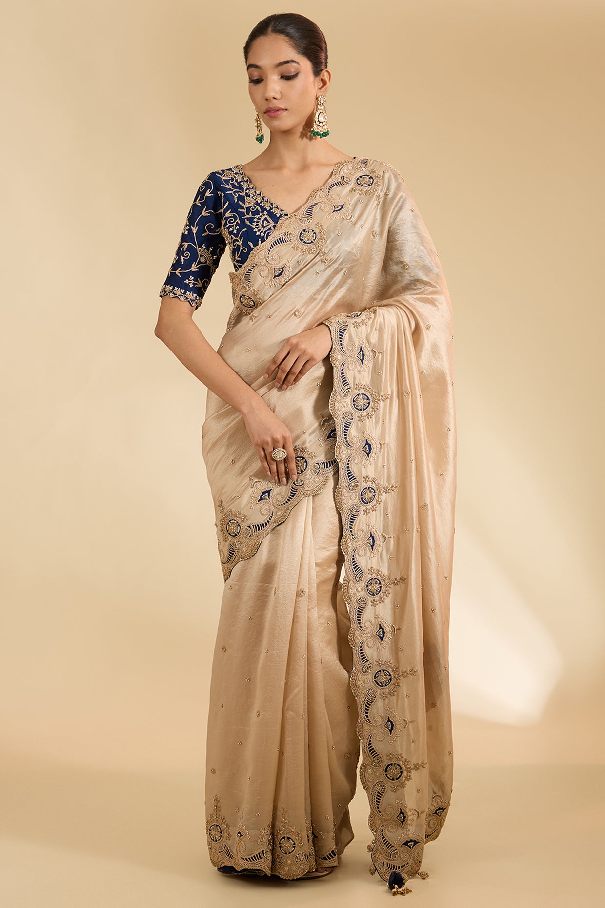 Silver Kora Silk Marori Patch Work Saree Set