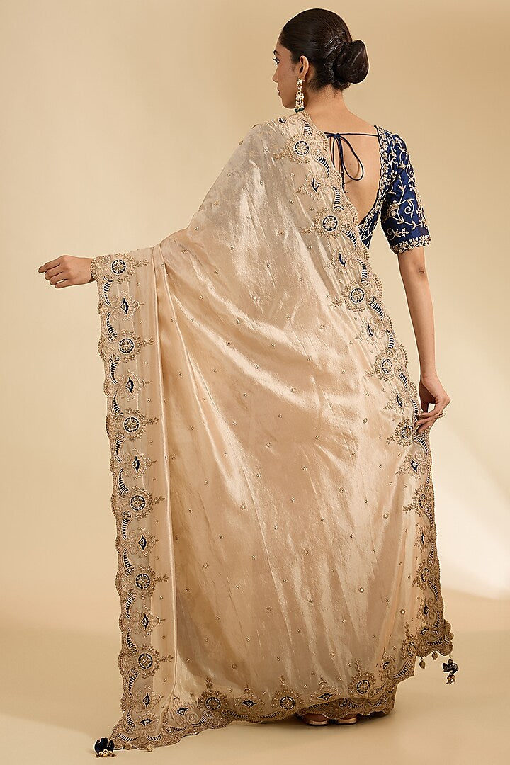 Silver Kora Silk Marori Patch Work Saree Set