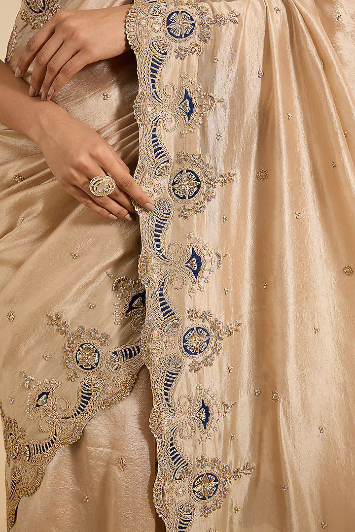 Silver Kora Silk Marori Patch Work Saree Set