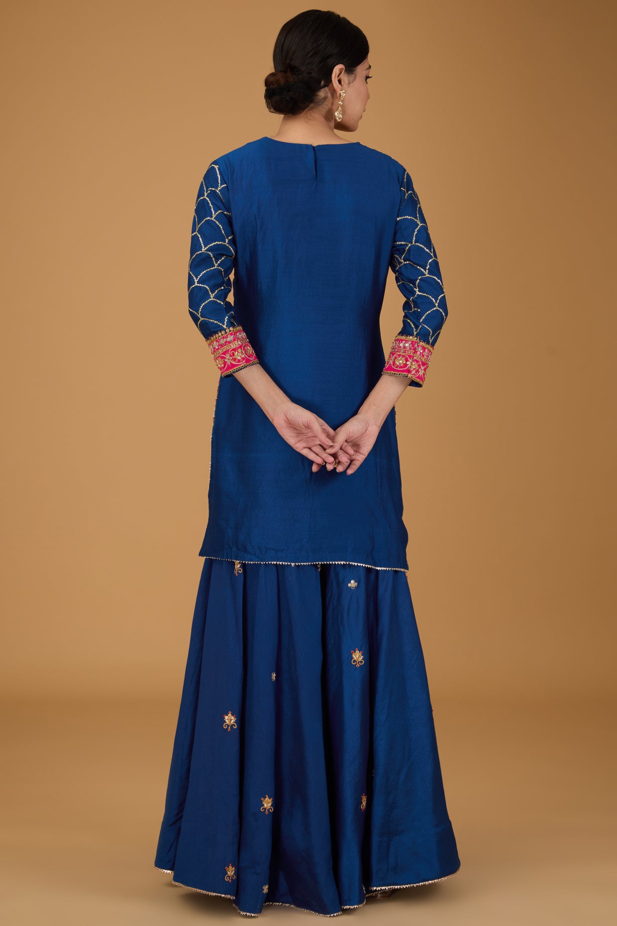 Blue Pure Spun Silk Sharara Set