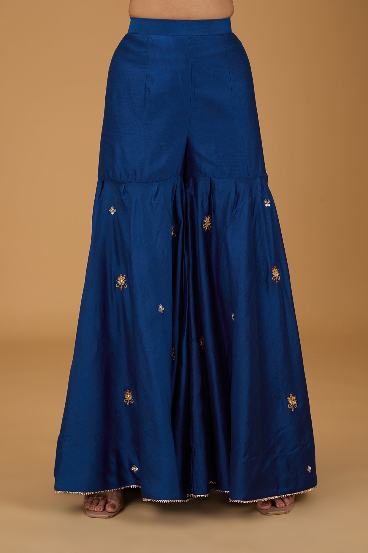 Blue Pure Spun Silk Sharara Set