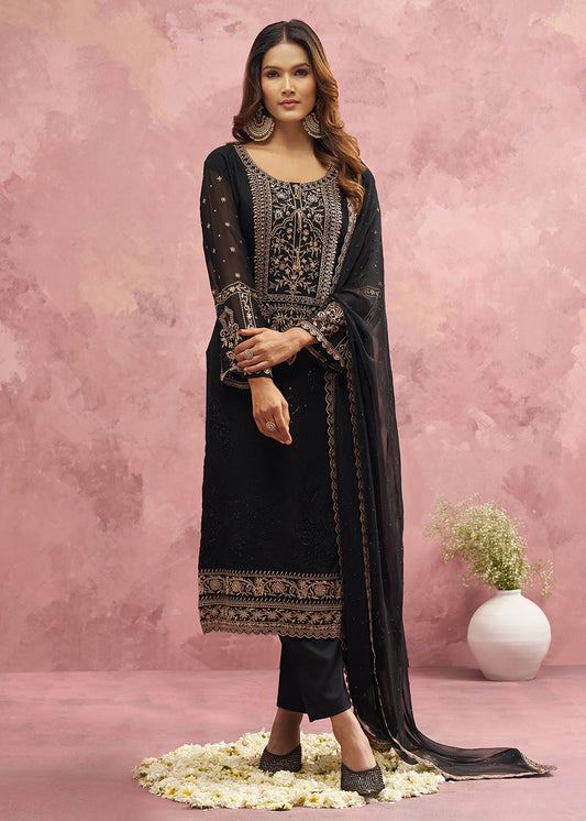 Black Georgette Threads & Khatli Wedding Festive Salwar Suit