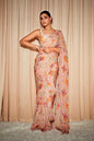ARIA BEIGE FLORAL PRINTED HANDCRAFTED ORGANZA SAREE