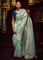Aqua Blue Kanjivaram Silk Embroidered Designer Saree