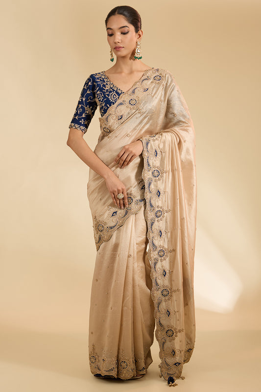Silver Kora Silk Marori Patch Work Saree Set
