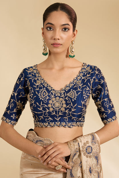 Silver Kora Silk Marori Patch Work Saree Set