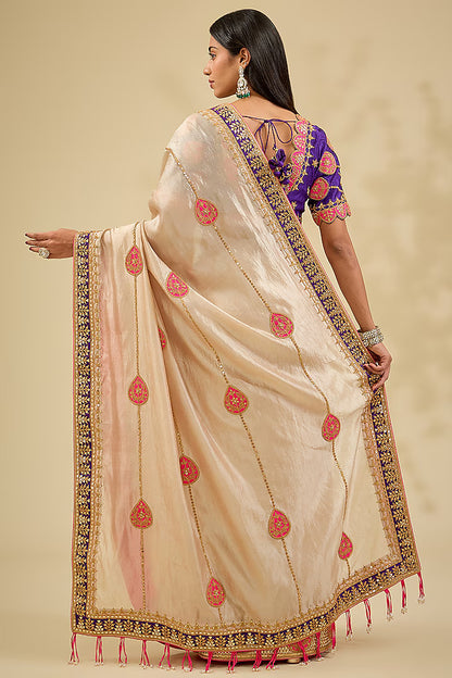Silver Kora Silk Zardosi Work Saree Set