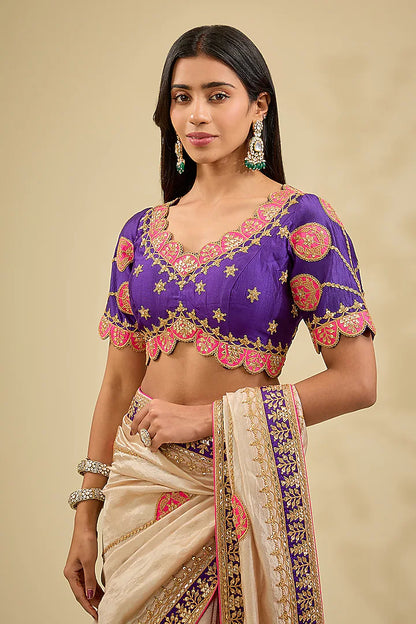 Silver Kora Silk Zardosi Work Saree Set