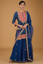 Blue Pure Spun Silk Sharara Set