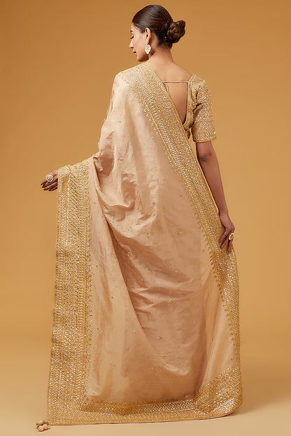 Dull Gold Spun Silk Gota Work Saree Set